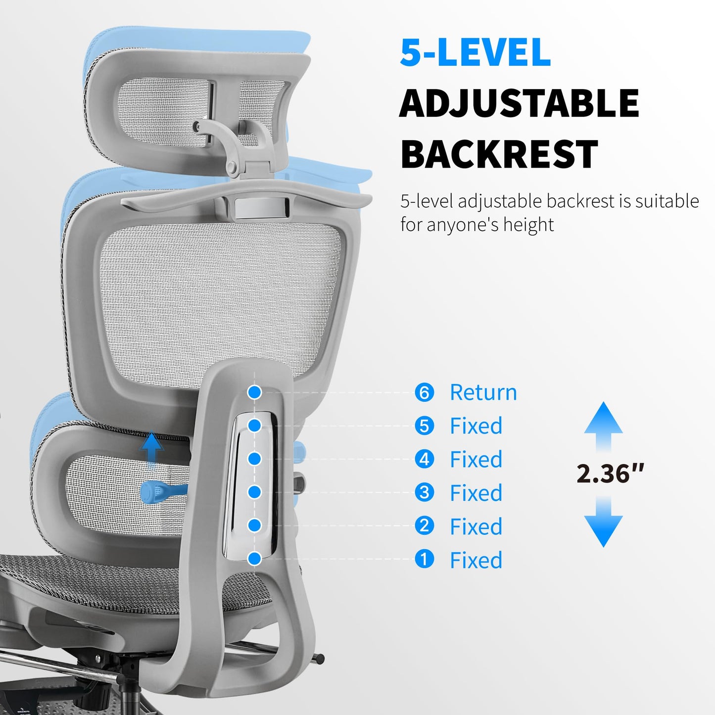 hujusko Mesh Ergonomic Office Chair with Footrest,High Back Mesh Gaming Chair with Lumbar Support,Adjustable Headrest and Armrests for Home Office Desk Chair (Modern, Grey)