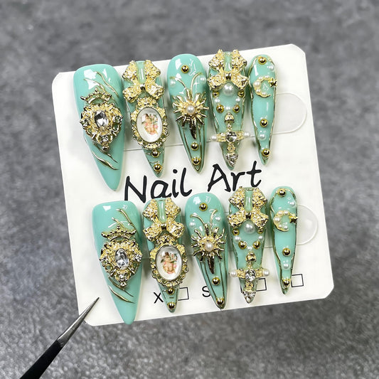 Handmade Press On Nails Almond Pink Homemade Press On Nails French Tip With 3D Design Flower Fake Nail Art For Women M