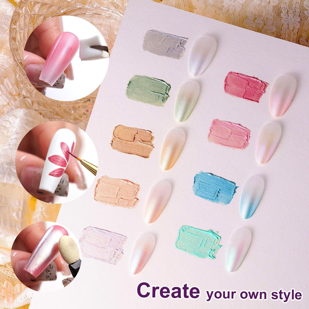 U-Shinein Gradient Painting Gel, 9 Colors Ombre Gel Nail Polish with Pearlescent Silk Satin Pigment Pat Nails Aura Nails French Manicure Soak Off UV Treasure of Pearl