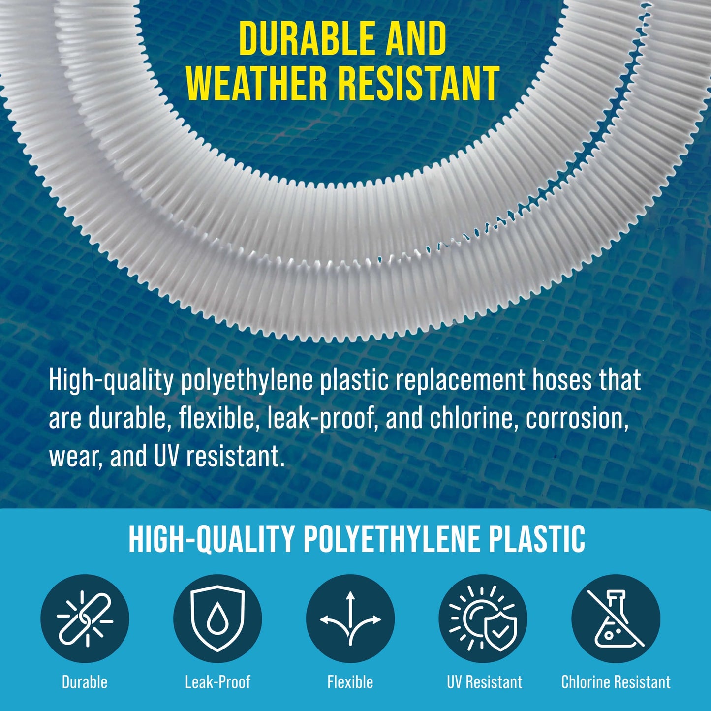U.S. Pool Supply Above Ground Pool Hose Replacement 1.25" Diameter x 59" Long, Pack of 3 - White Premium Pool Filter Pump Hoses Compatible with Intex 607, 637 Pumps, 330, 530, 1000 GPH, 6 Metal Clamps