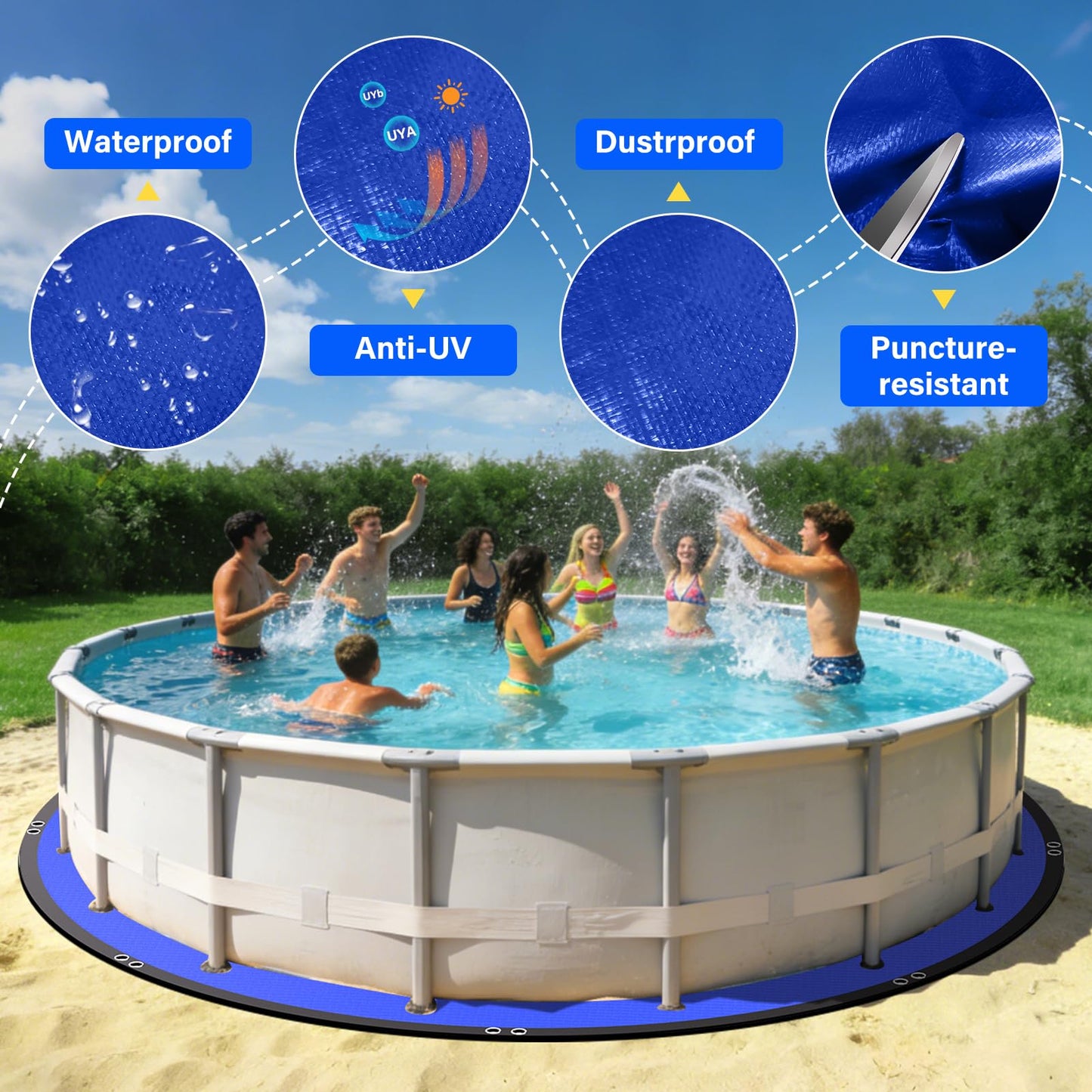 REGMICS 15FT Round Pool Liner Pad for Above Ground Pools, 165 GSM Thickened Puncture-Resistant Under Mat (16FT Actual), Heavy-Duty Underlayment with Metal Grommets