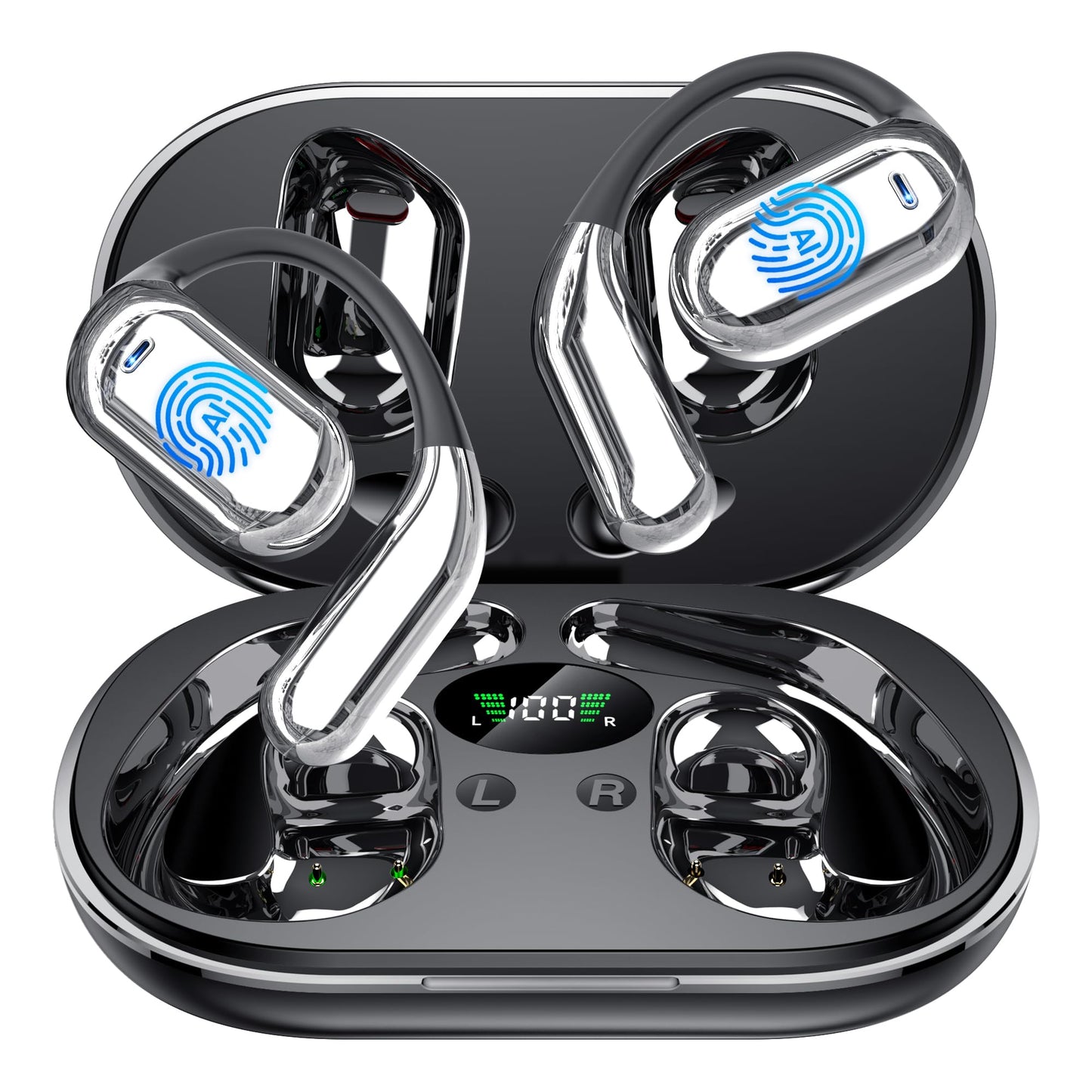 AI Translator Earbuds Real-Time, 3-in-1 Ultra Open Ear Bluetooth Headphone Translator 144 Languages & Accents, with Charging Case for Travel & Learning & Business Negotiation, iOS & Android Compatible