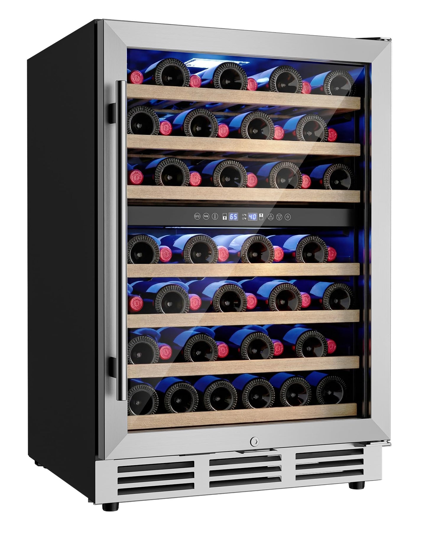 Icyglee 24 inch Wine Fridge Cooler, 54 Bottle Dual Zone Wine Fridge, 40-65°F Built in&Freestanding Under Counter Wine Refrigerator with glass door, Wine Cooler for Home Office, Safety Lock
