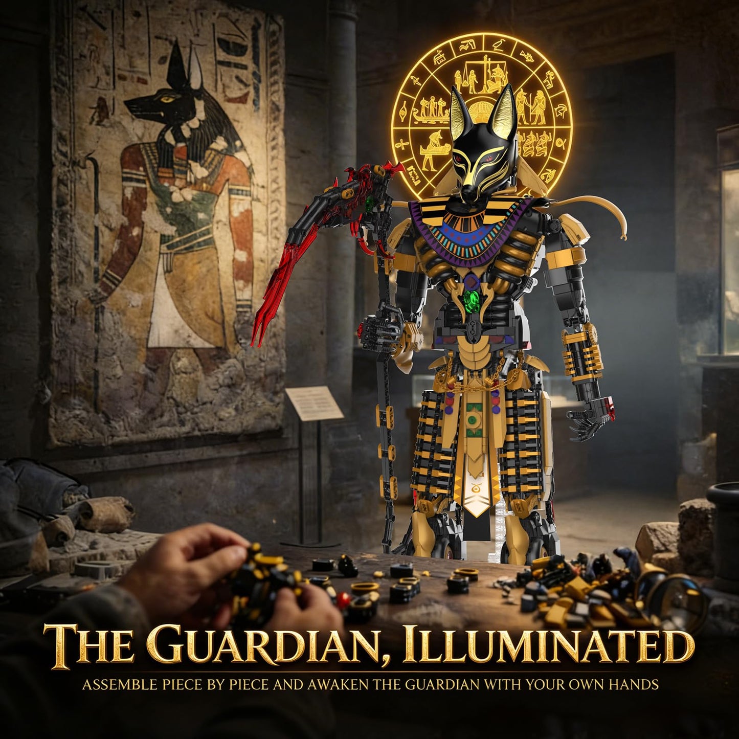 JMBricklayer Anubis Mythical Building Set for Adults, Ancient Egyptian God Building Blcoks, Collectible Mech Model Kits for Home Office Decor, Large Display Statue Gifts for Men & Mythology Lovers