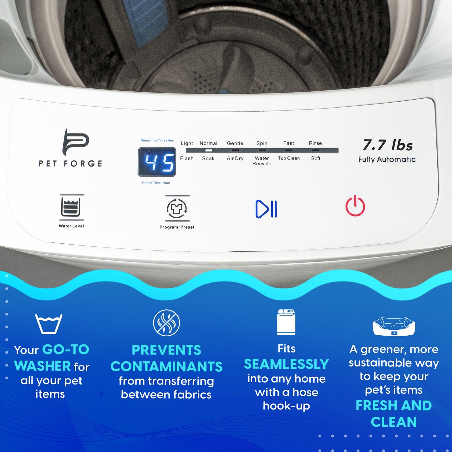 Pet Forge Compact Washing Machine – Fully Automatic Mini Washer for Small Loads & Pet Items | 8 lbs Capacity Portable Top Load Washer