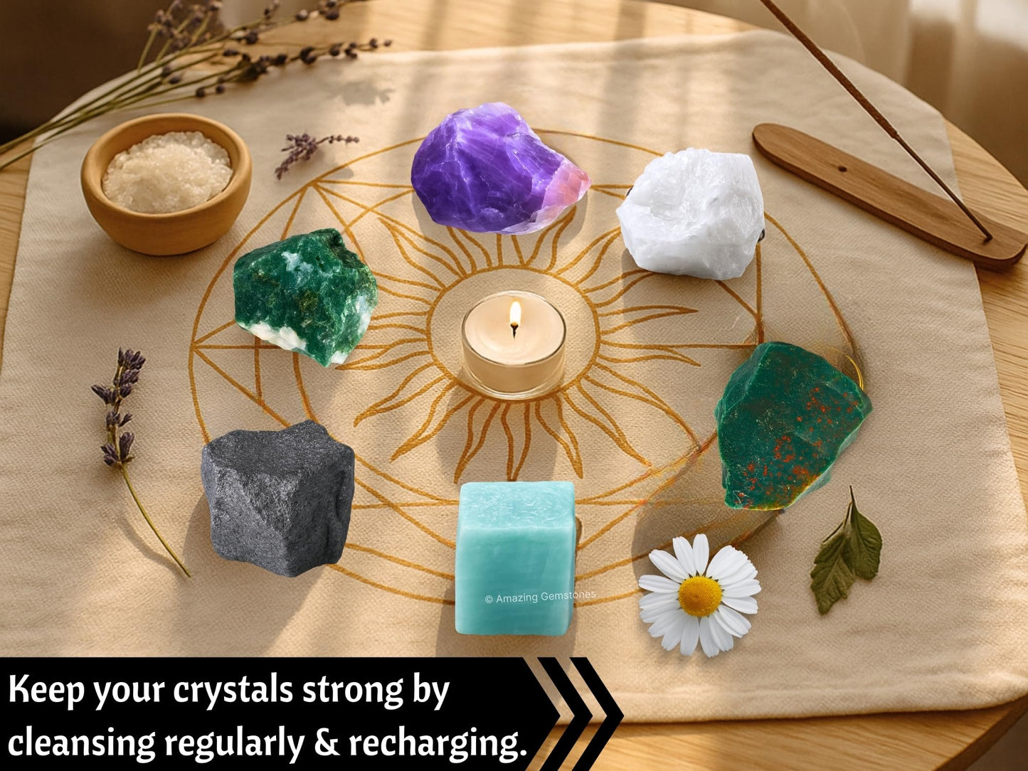 Amazing Gemstone Crystals for Blood Pressure Control, Set of 6 Blood Stone, Hematite, Moss Agate, Amazonite, Snow Quartz and Amethyst Healing Crystals and Stones