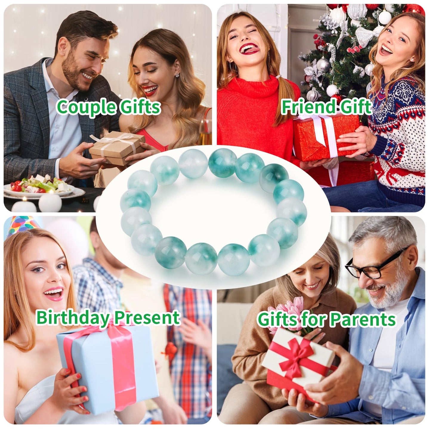 Handmade Natural Jade Beaded Bracelet for Women & Men – Genuine Green/White Jade Gemstone Stretch Bracelet – Lucky Energy Healing Jewelry Gift for Peace, Prosperity & Protection GW