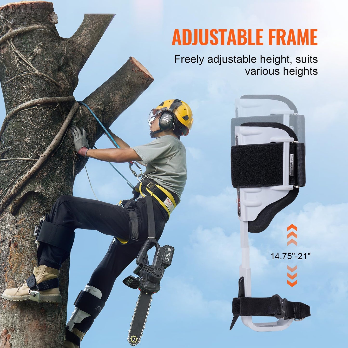 VEVOR Tree Climbing Spikes, 1 Pair Aluminum Climbing Spurs, 350lbs Load Capacity Tree Climbing Gear with Straps and Spike Protectors, Arborist Equipment for Climbers, Hunting, Fruit Picking, White