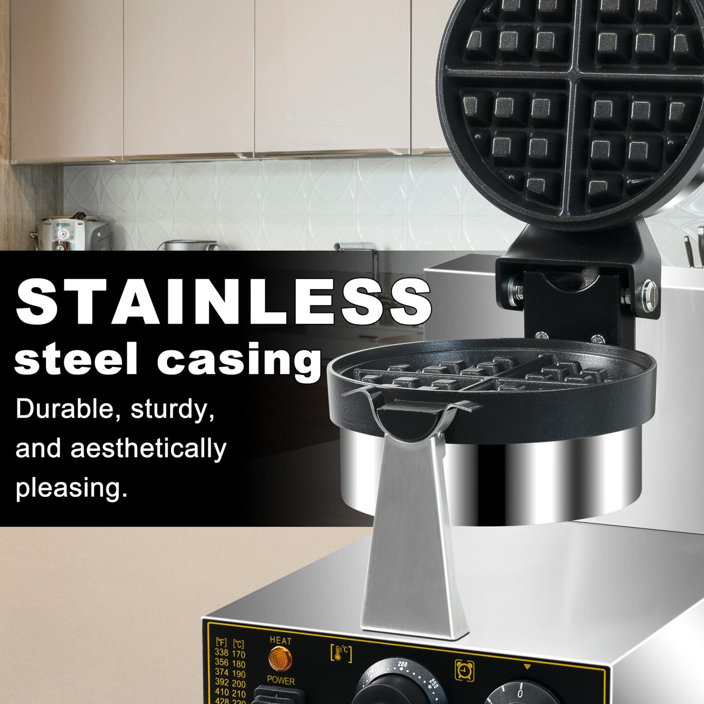 Commercial Waffle Maker, Professional Belgian Waffle Maker Round Waffle Iron Non-Stick 180° rotary Waffle Iron Machine With Temp and Time Control, for Restaurant Bakeries Kitchen Home 110V 1300W