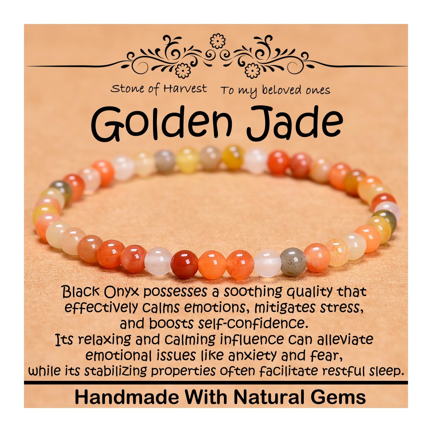 CHCCOYE 4mm Natural Healing Gemstone Bracelet Handmade Yoga Stretch Elastic Bracelet Stress Relief Crystal Jewelry for Men and Women (4mm, Golden Jade)