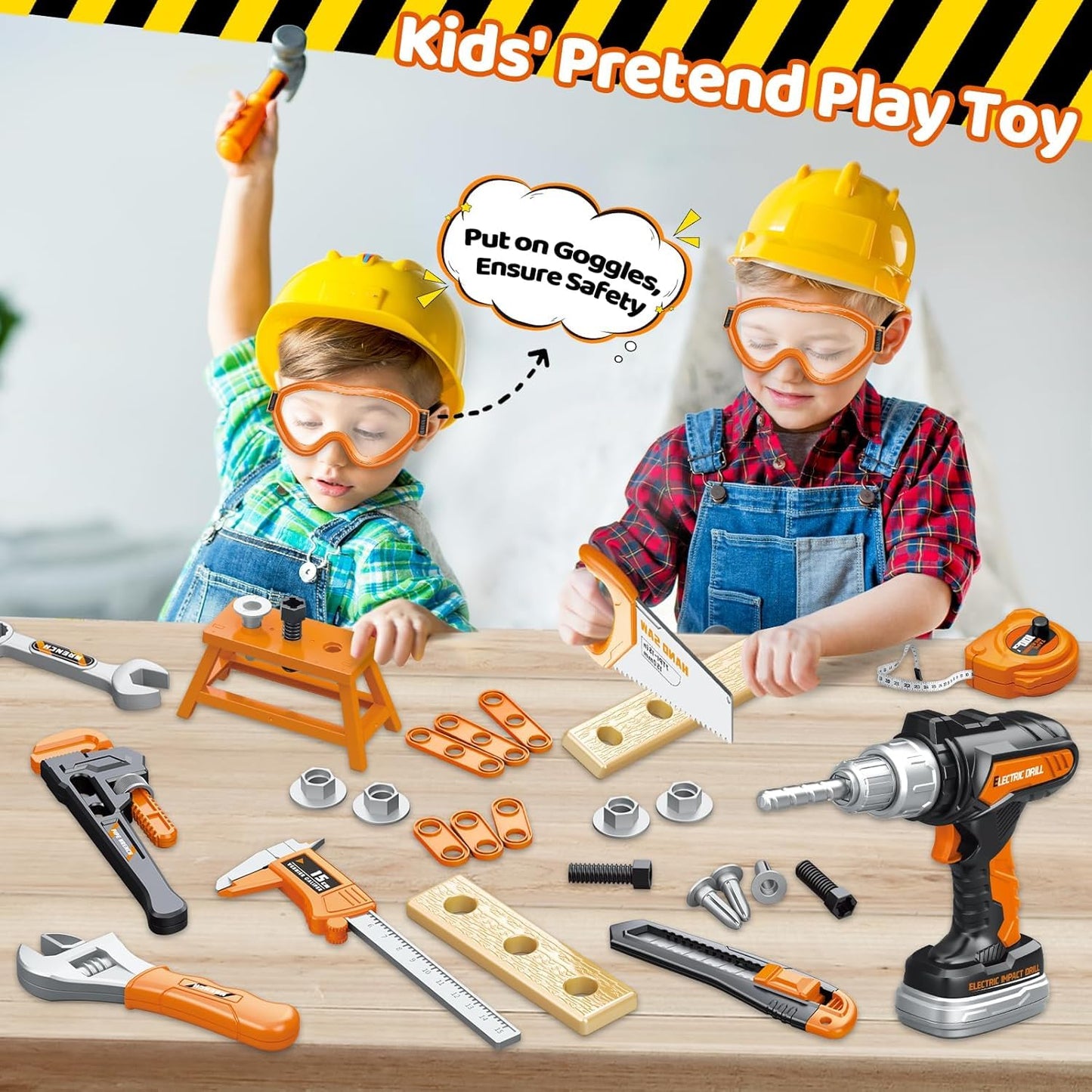 Christmas & Birthday Gifts for Boys Ages 3 4 5 6,Kids Tool Set with Portable Tool Box & Electronic Toy Drill, Toddler Tool Set,Tool Play Toys Construction Tools for Kids