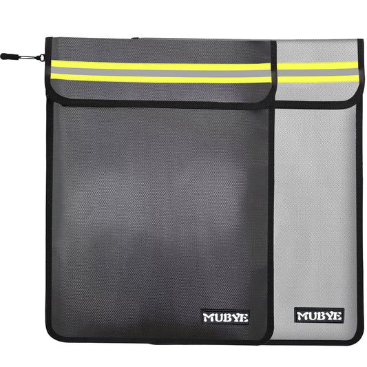 Fireproof Waterproof Money Document Bag - 15"x 11" Safe Zipper Bags with Reflective Strip, Fire & Water Proof Storage Organizer Pouch for Important Documents Holder,File,Cash,Passport(Black+Gray)