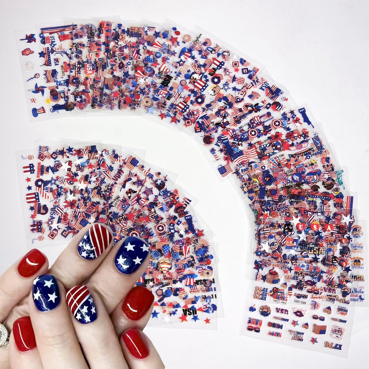 30 Sheets 4th of July Nail Stickers for Nail Art Independence Day Nails Art Stickers 3D Self Adhesive American Flag Stars Letters Fireworks Nails Decals Fourth of July Design Sticker for Women