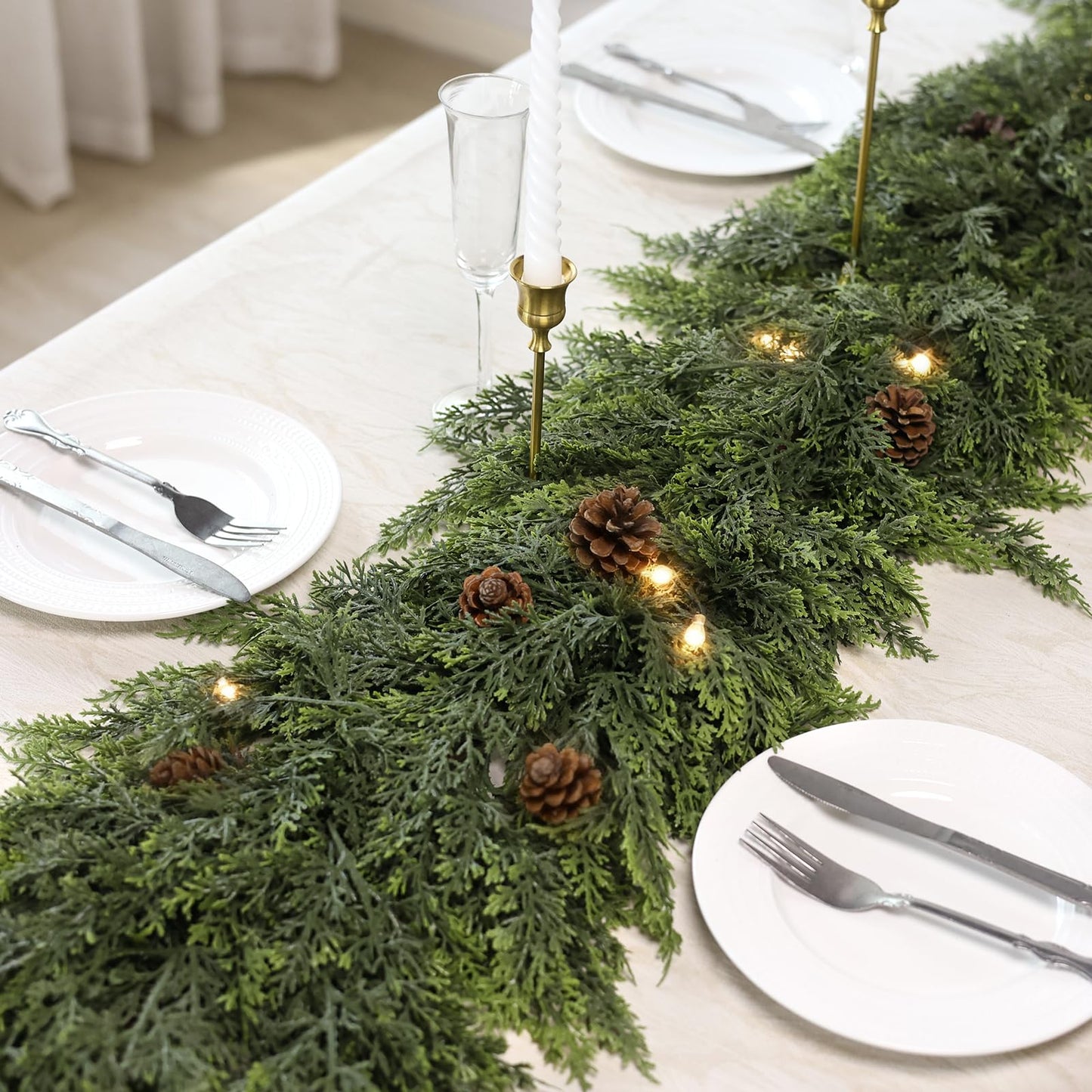 Real Touch Cedar Garland - Artificial Christmas Garlands Faux Green Cedar Fake Pine Needles Garland for Fireplace,Table, Stairs, Mantle, Window,Indoor Outdoor,Home,Holiday Decor(1 PCS,9 FT)