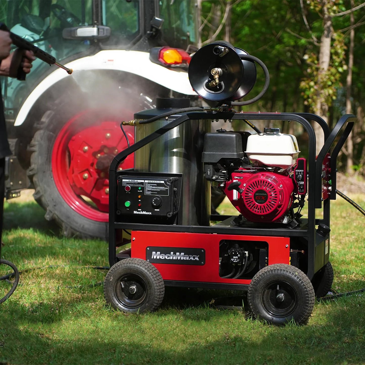 MechMaxx Honda GX390 389CC 11.7HP E-Start Engine 4000 PSI 4 GPM Hot Water Pressure Washer with Hose Reel, HPW40H
