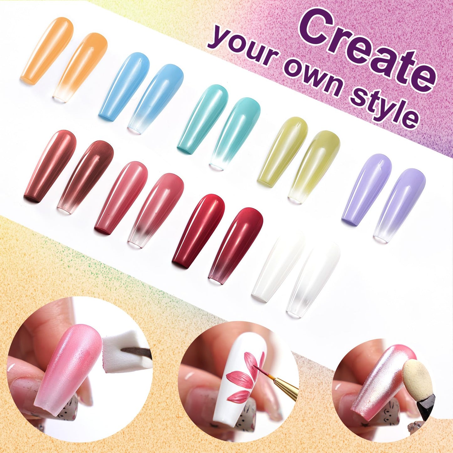 U-Shinein Gradient Painting Gel, 9 Colors Ombre Gel Nail Polish Summer Hot Bule for Pigment Pat Nails Aura Nails, French Manicure DIY Nail Art Soak of UV Palette Bechside Candy