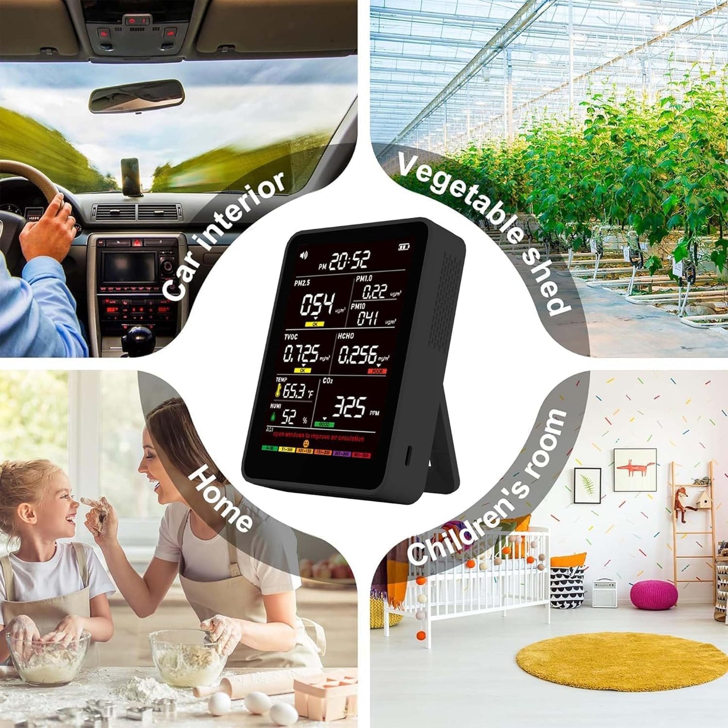 Professional Indoor Air Quality Monitor with AQI, Portable Real-Time Detector for Home Cars Plants and Pets (Taupe Black)