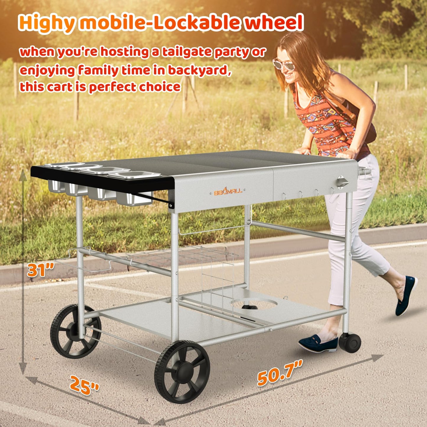 Pizza Oven Table Grill Cart with Pizza Topping Station Movable Food and Prep Workcart Outdoor Grill Table Stand for Ninja Woodfire Blackstone Griddle Cuisinart etc Grill, Barbecue tool set