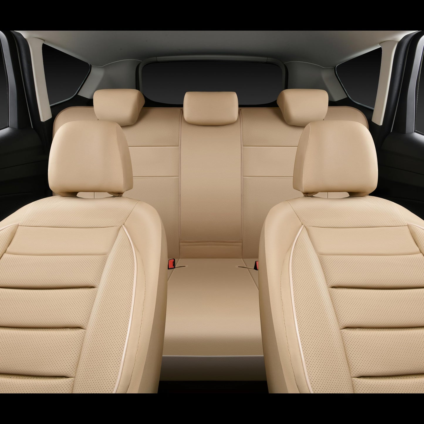 CAR PASS Leather Seat Covers Full Set Universal Water Resistant 3D Foam Back Support, Luxury Comfort Automotive 5 Seat Covers All Season Fit for SUV,Sedan,Van, Airbag Compatible Elegance (Beige)