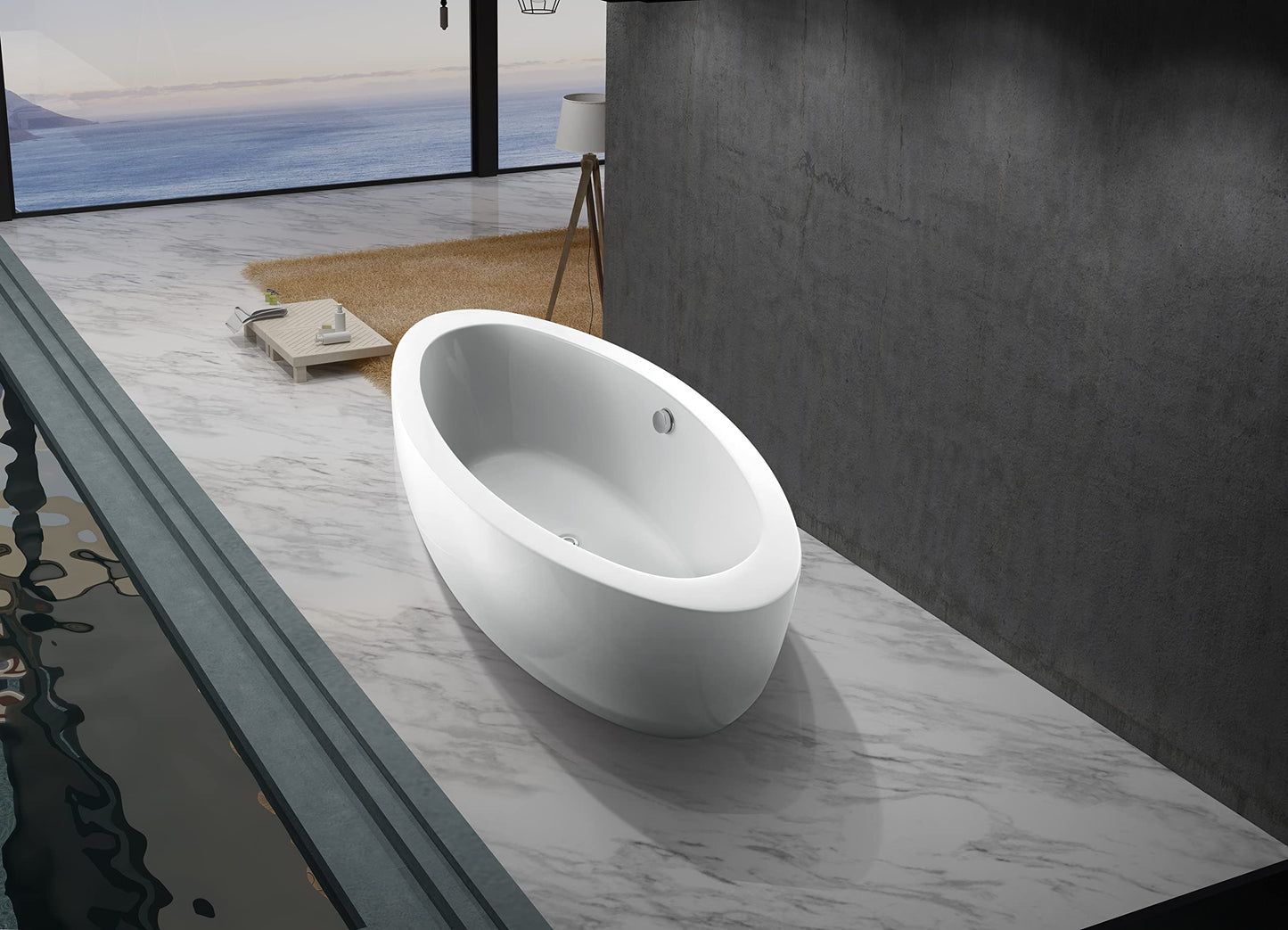 Aqua Eden VTOV733623JN 72-Inch Oval Acrylic Freestanding Tub with Drain, Glossy White