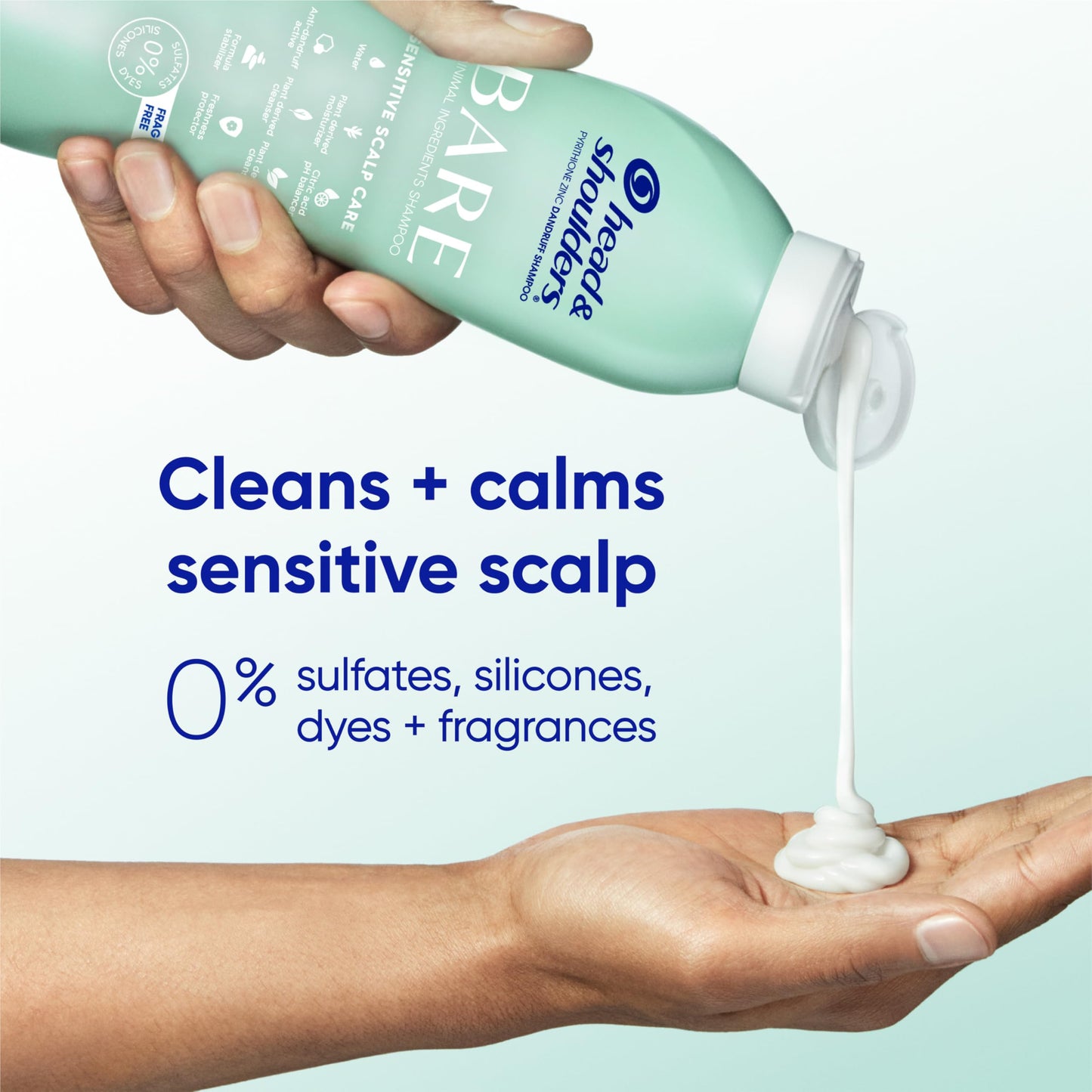 Head & Shoulders Anti-Dandruff Shampoo, BARE Sensitive Scalp Care Twin Pack, with 1% Pyrithione Zinc, Fragrance-Free, Free of Sulfates, Silicones, Gentle, 13.5 fl oz Each