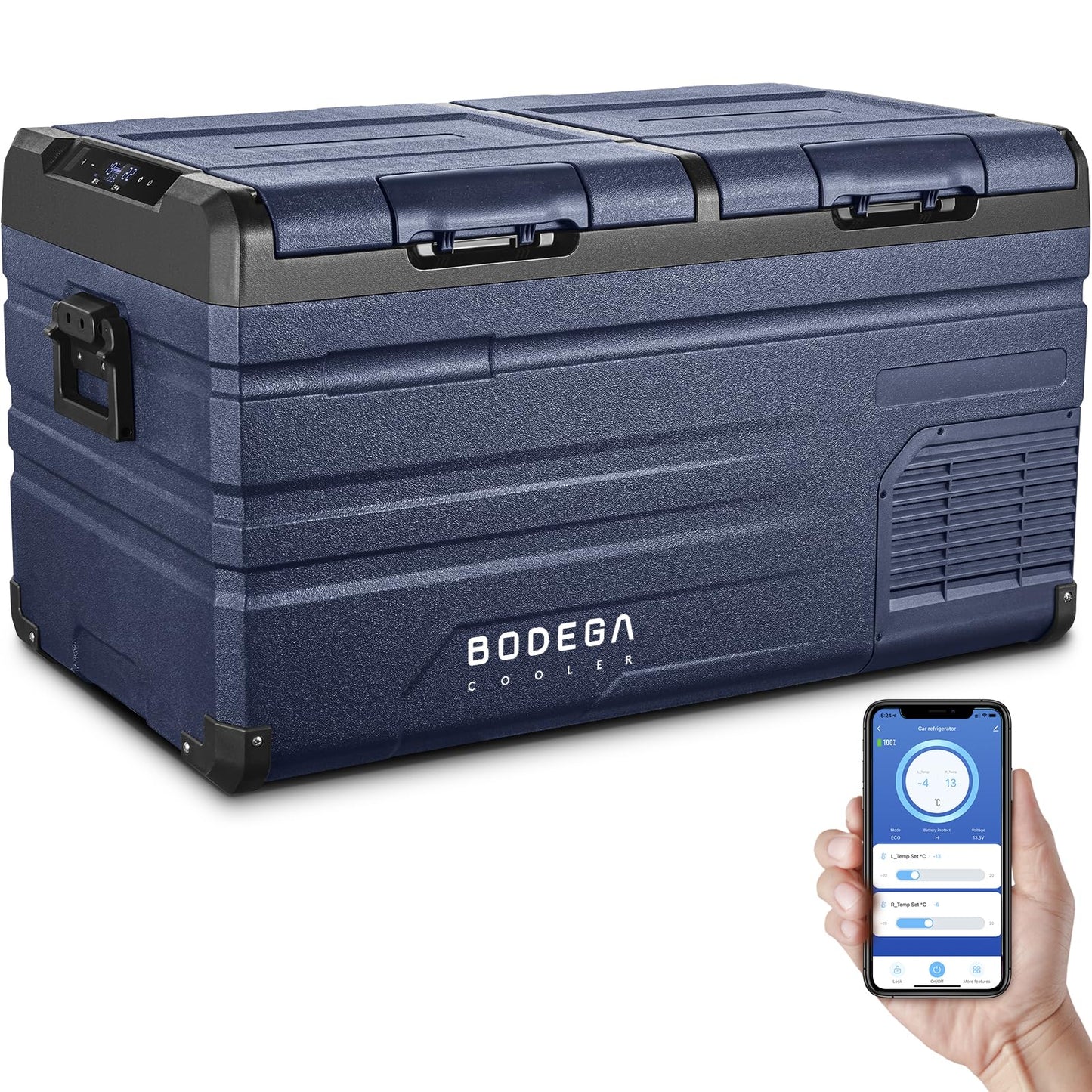 BODEGACOOLER 12 Volt Car Refrigerator,Dual Zone APP Control, Designed with Removable 2-Way Door Portable Freezer,75 Quart-4℉-68℉ RV Electric Cooler 12/24V DC and 100-240V AC for Camping,Travel,RV