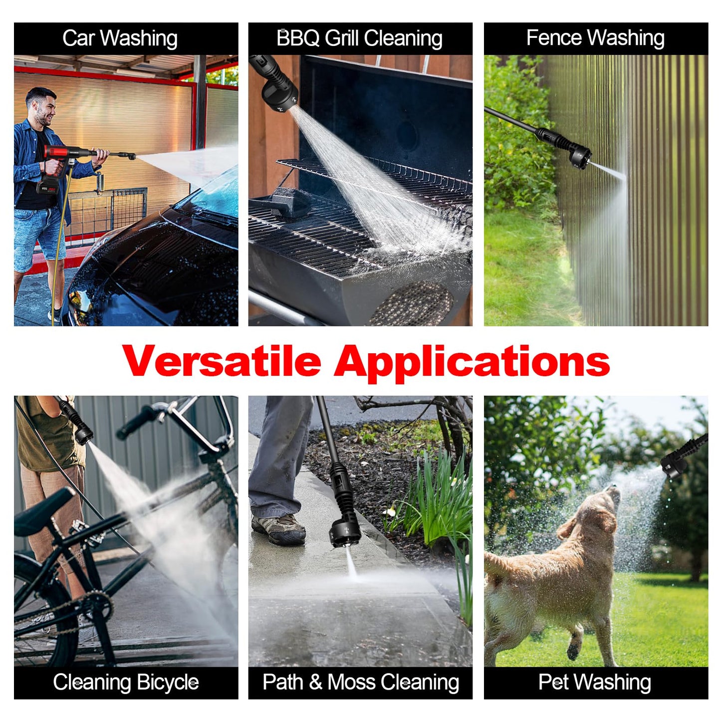 Cordless Pressure Washer, 2000PSI MAX Portable Pressure Washer with Brushless Motor, 5.0Ah Battery, 4 Speed Adjustment LCD Touch Screen, 6-in-1 Nozzle, No Faucet & Garden Hose Connectors