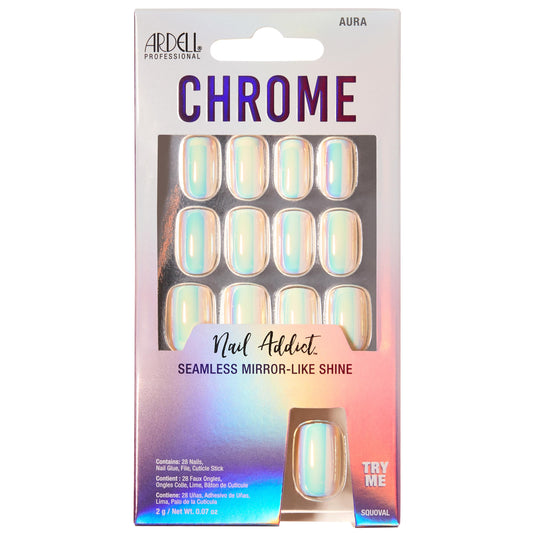Ardell Chrome Press On Nails Aura – Mirror-Like Chrome Finish Fake Nails, Reusable Glue On Nail for Instant Salon Manicure, Nail Kit, 1 Pack