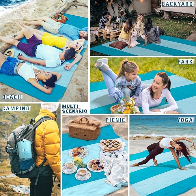 Famstar Beach Blanket Sandproof Waterproof 78''×110'' 1-7Adults Oversized,Compact Lightweight Durable Beach Mat for Travel Camping Hiking Picnic Blanket