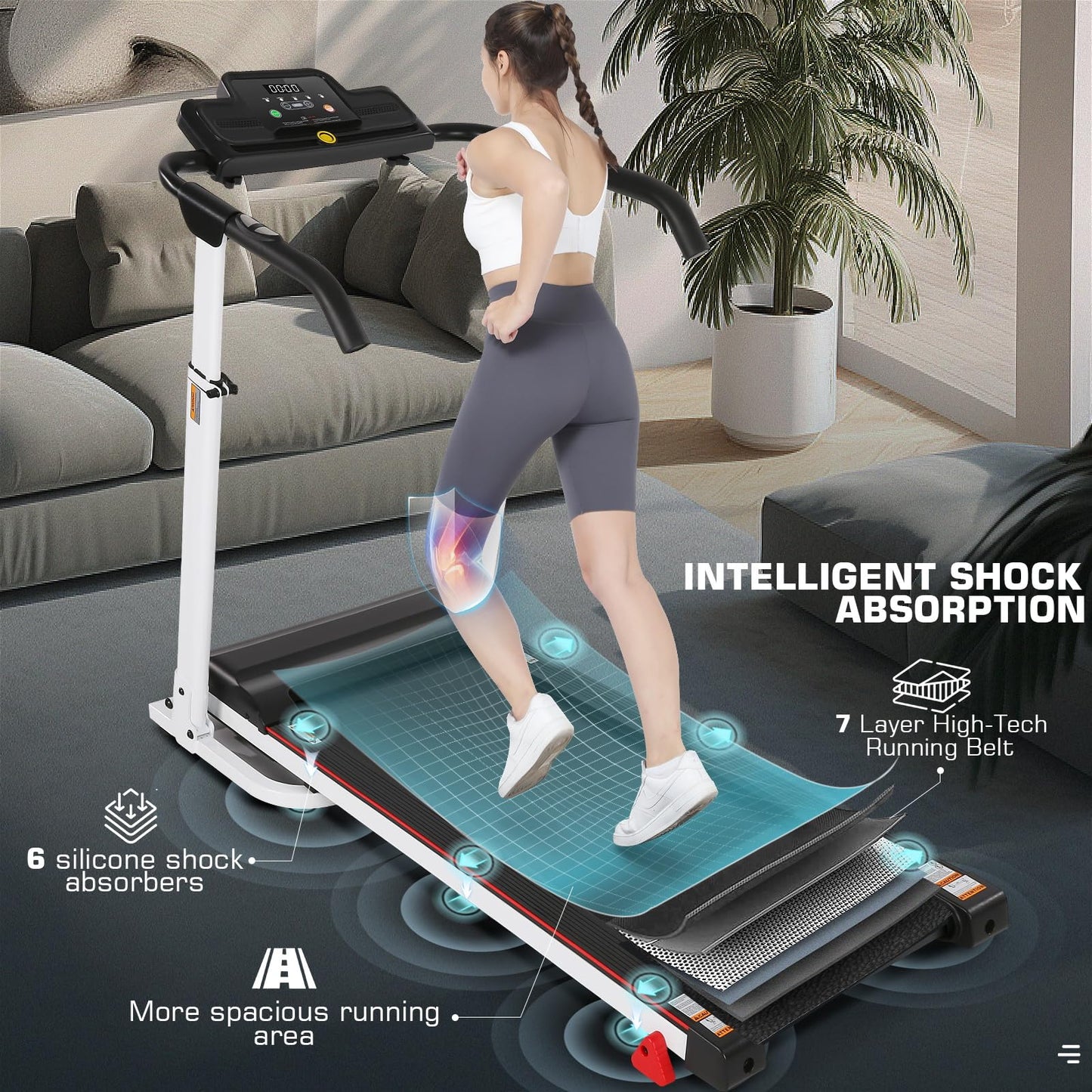 ANCHEER 2025 Premium Treadmill - 3.5HP Treadmills 350+ LBS Weight Capacity- 3-Level Incline, Foldable Design, Adjustable Height with Desk & Pulse Sensor - Perfect for Home Office & Family Workouts