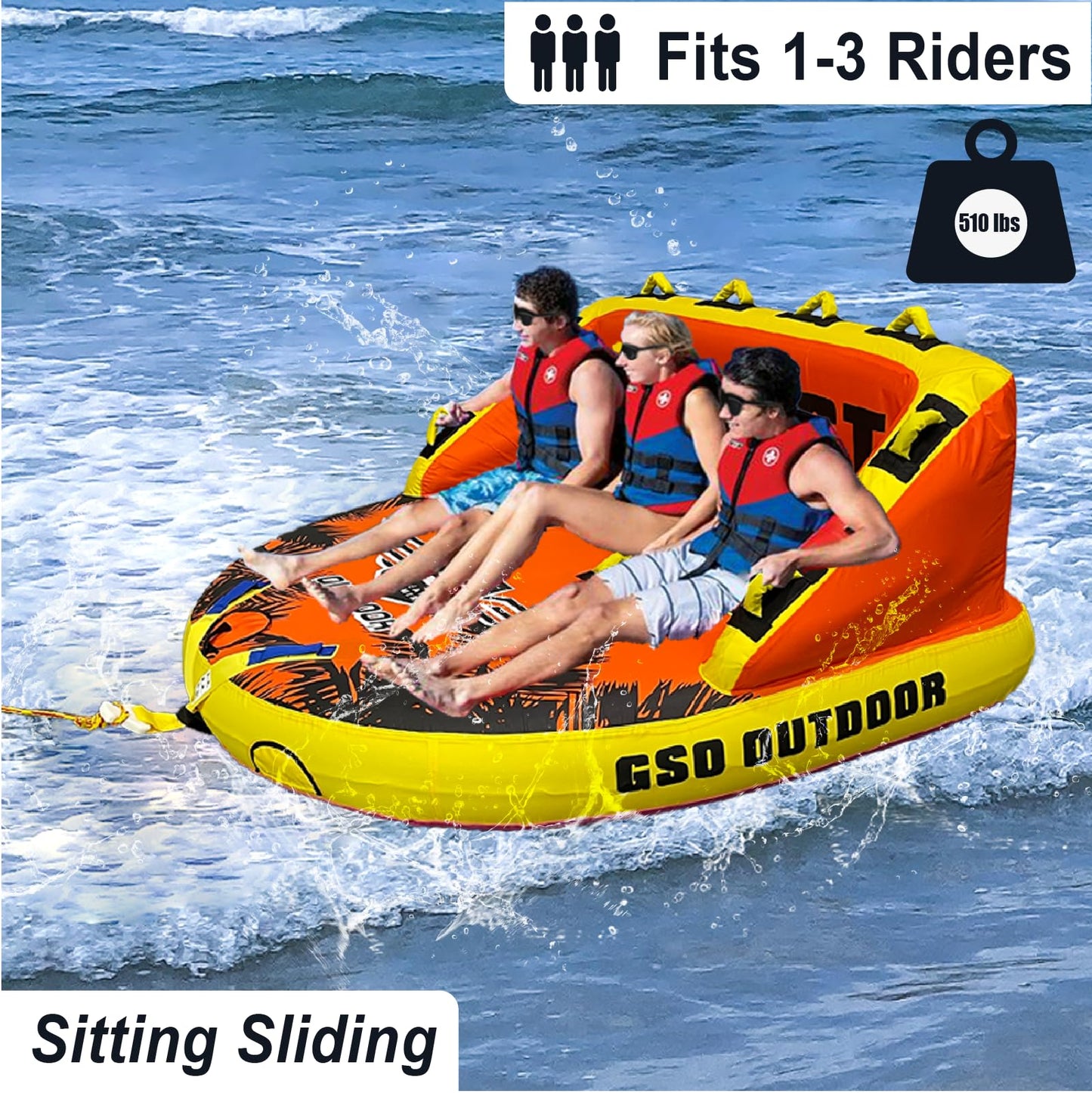 GSO Dynast 3 Person Inflatable Towable Tube for Boating