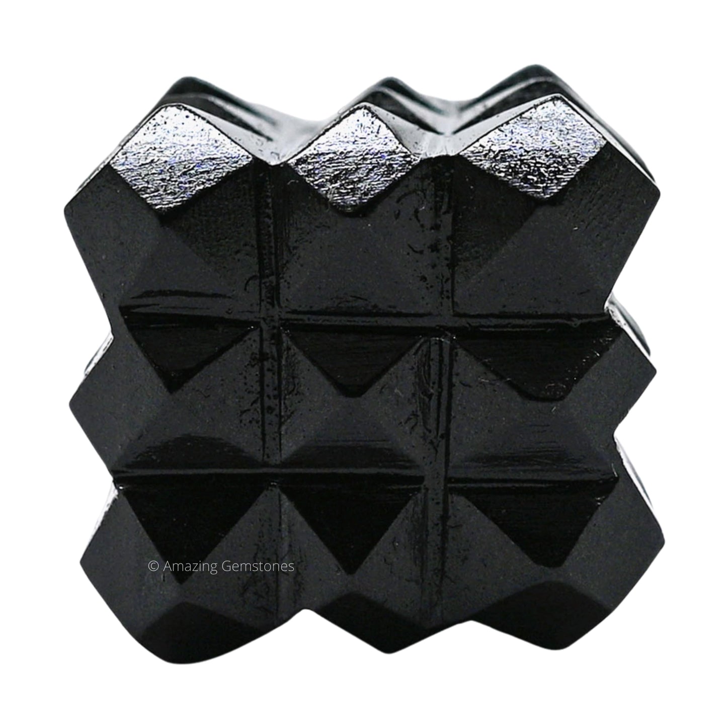 Amazing Gemstone Black Agate Crystal Cube with 54 Pyramid - 1" Mini Lemurian Pyramid Cube Figurine of Natural Stone Pyramid for Meditation, Reiki, Chakra Balancing Vastu Pooja and Crystal Grids