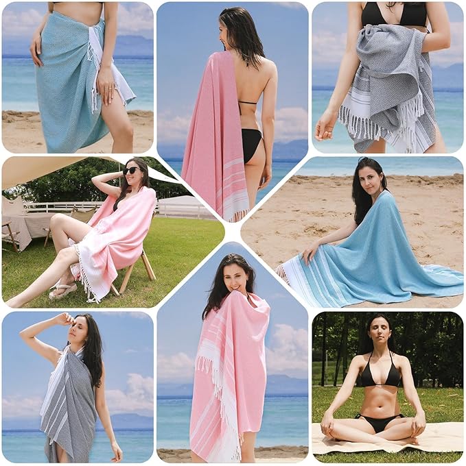 Genovega Oversized Cotton Turkish Beach Bath Towel Set 74"x38" Extra Large Sand Free Quick Dry Swim Camping Pool Clearance Towels Travel Blanket Adult Essentials Stripe Yellows