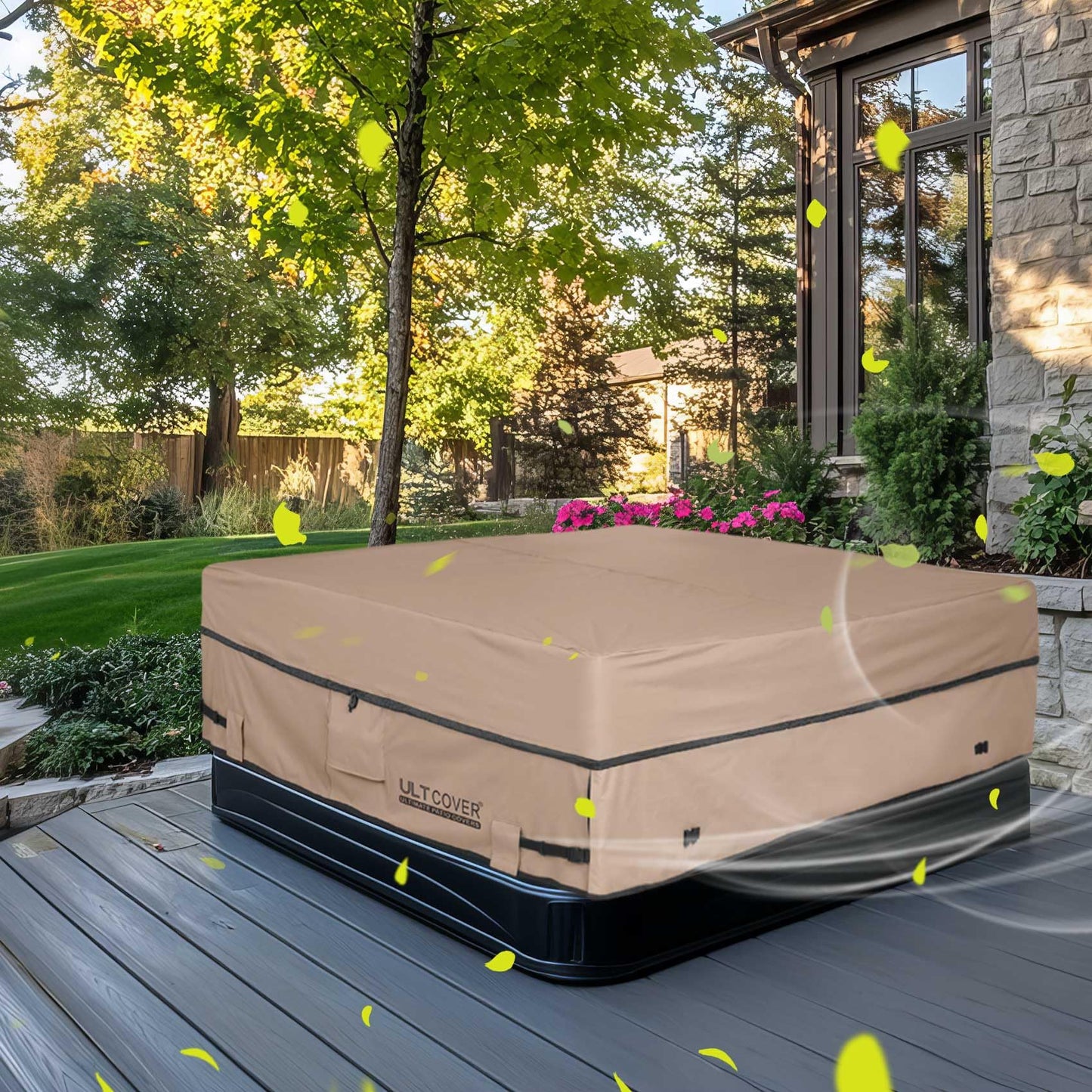 ULTCOVER Waterproof 600D Polyester Square Hot Tub Cover Outdoor SPA Covers 76 x 76 inch