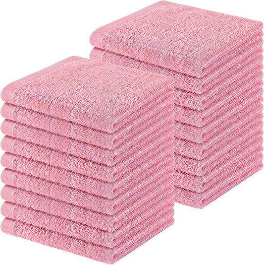 Homaxy 100% Cotton Terry Kitchen Dish Cloths, Ultra Soft and Absorbent Dish Towels for Kitchen, Suitable for Drying and Washing Dishes, 18 Pack, 12 x 12 Inches, Pink