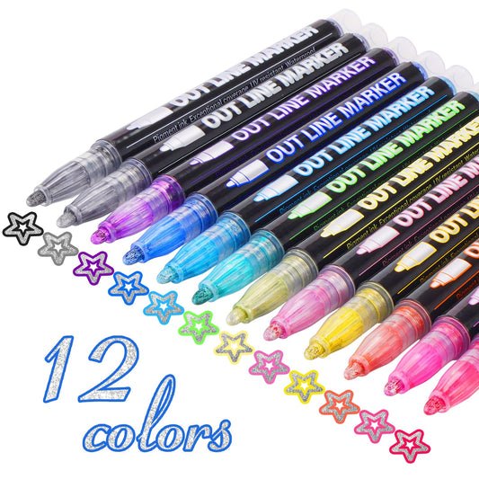 Easter Art Pens 24 Pack - DIY Easter Craft Kit with Outline Pens for Decorating Eggs, Vibrant Colors Easter Basket Stuffers for Kids Adults, Easter Party Egg Decorating Supplies (Non-Toxic)
