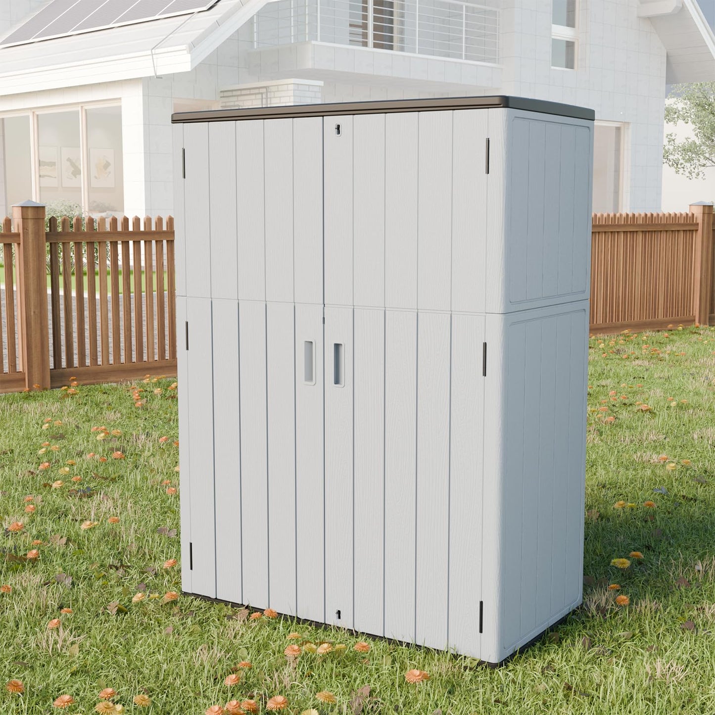 HOMSPARK Outdoor Storage Shed 57 Cu.Ft, All-Weather Resistant Resin Garden Sheds & Outdoor Storage Clearance with Floor, Double-Layer Plastic Tool Sheds for Patio, Garden & Lawn (Light Gray)