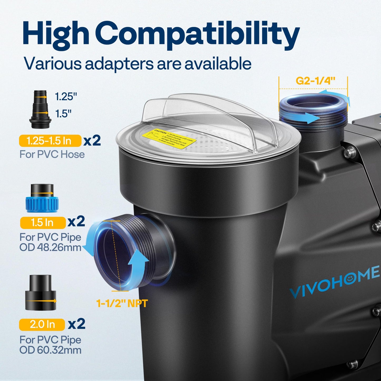 VIVOHOME 1.5HP 6360GPH Self-Priming Pool Pump with Timer, 115V for In/Above Ground Pools, 1.5" PVC Pipe & Hose Fittings w/Strainer Basket