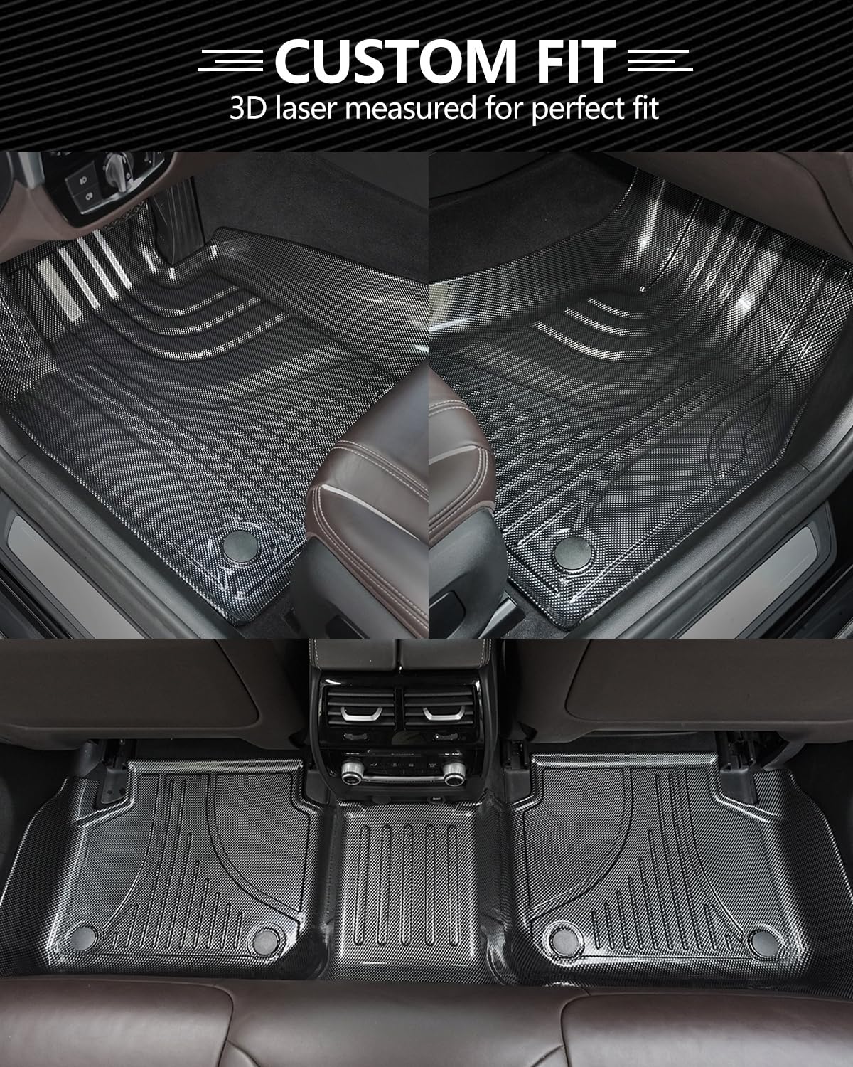 Floor Mats Fit for 2016-2022 BMW 7 Series (G12): 740i, 750i, M760i, 740e, 745e, Alpina B7 (Without Rear Executive Seats), Carbon Fiber Pattern 2 Row Custom Fit 3D Car Mats Luxury All Weather Guard