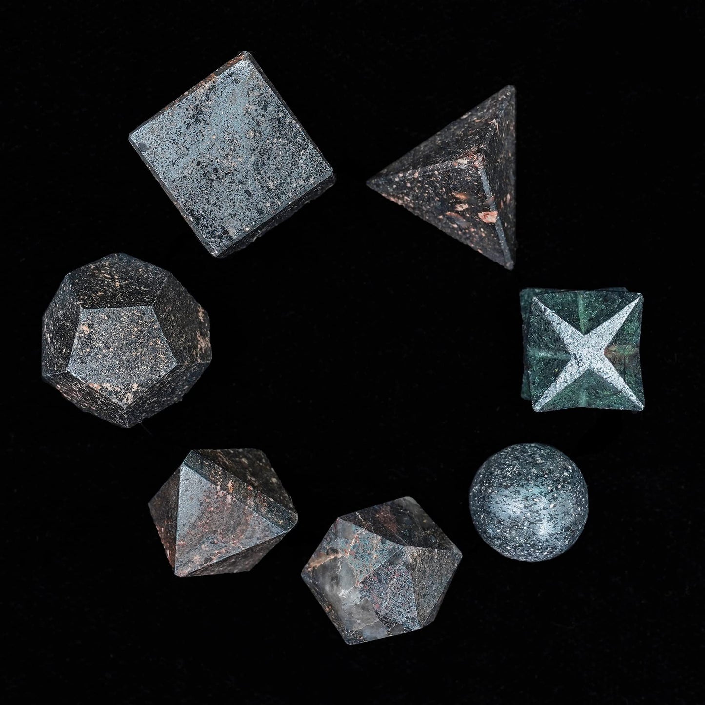 Crocon Hematite 7 Pcs Platonic Solid Sacred Stones Geometry Set for Reiki Healing Chakra Stone Balancing Crystal Cleansing Spiritual Money Good Luck Decor Size: 15-20 mm