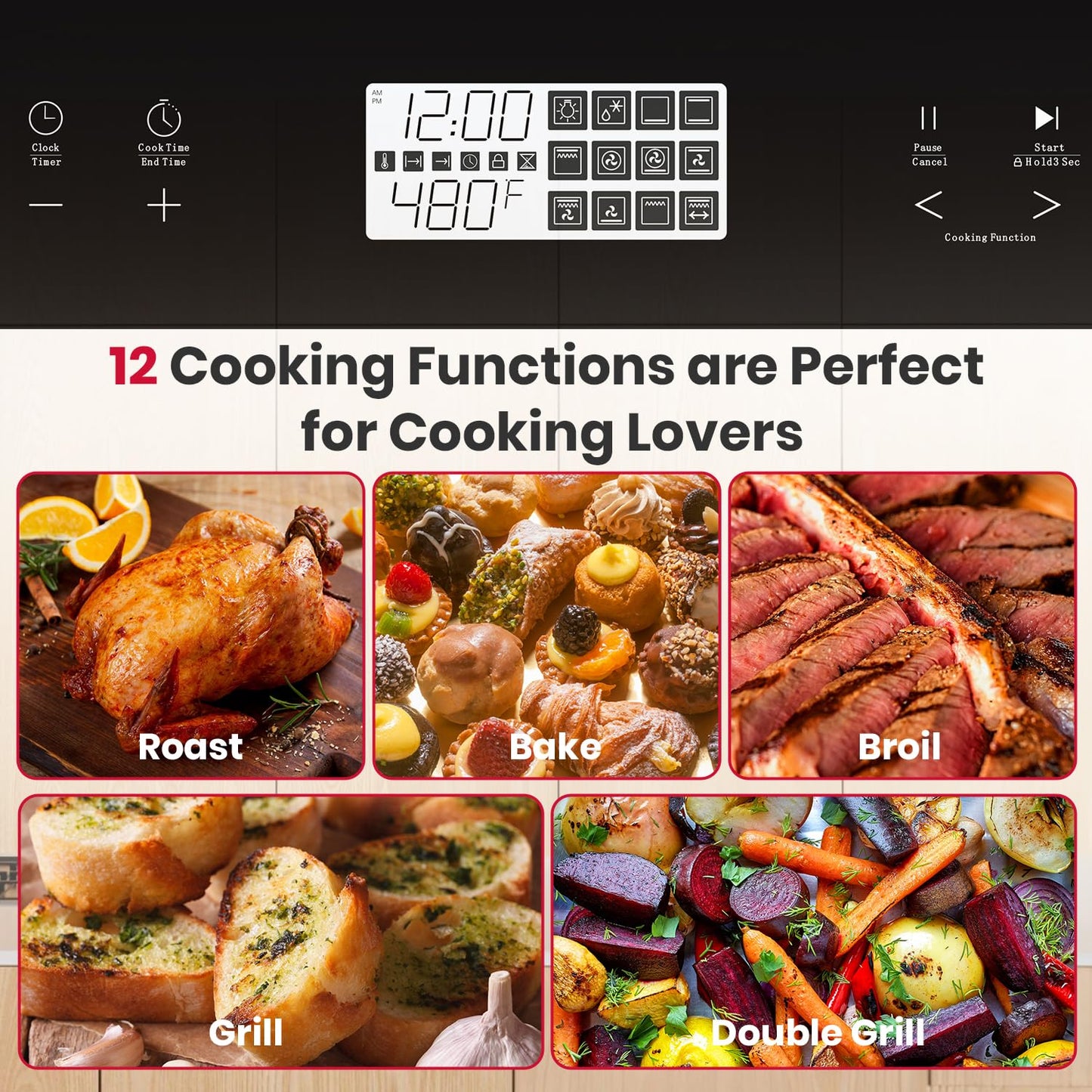24 Inch Electric Wall Oven, ETL Certified, GASLAND 2.6 Cu.ft Built-in Single Wall Oven, 12 Cooking Functions, 3D Heating, Convection Oven with Rotisserie, Touch Control, Safety Lock, Black