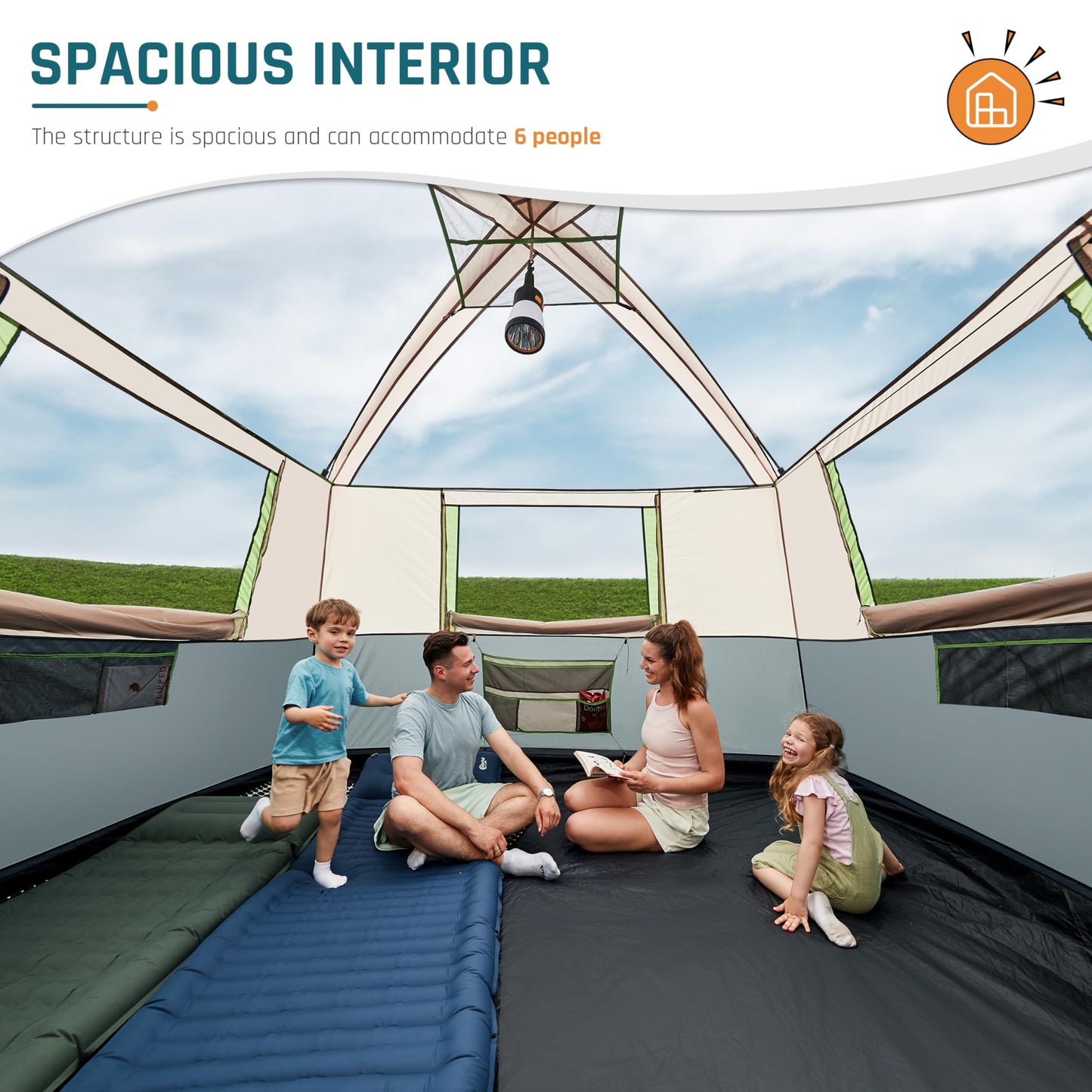 Tents for Camping 6 Person Camping Tent with Screen Porch, Weatherproof Large Cabin Tent with Rainfly and Carry Bag, Family Tent for Outdoor Camping and Backyard, Beige