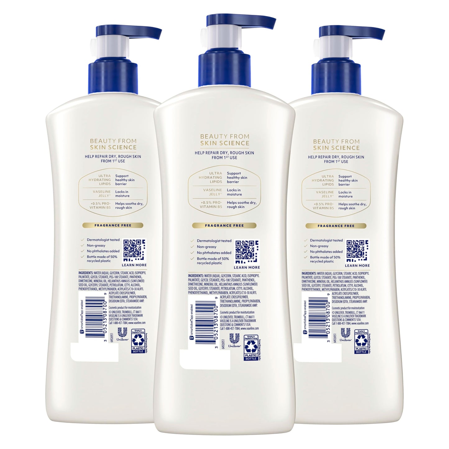Vaseline Intensive Care Unscented Advanced Repair Body Lotion - Ultra-Hydrating with Lipids for Extremely Dry Skin, 20.3 oz, Pack of 3