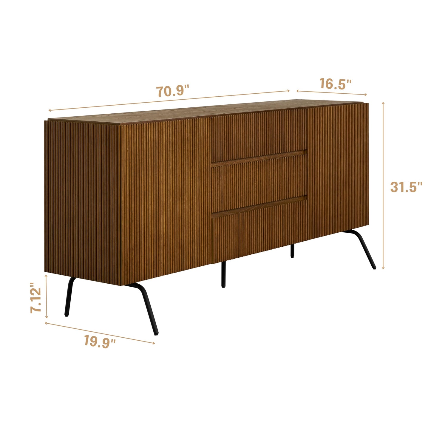 NTC Veil Large Sideboard with 2 Doors and 3 Drawers, Buffet Cabinet with Vertical Groove Design and Metal Legs, Storage Cabinet for Living Room, and Entryway, Effortless Assembly - Rustic Oak