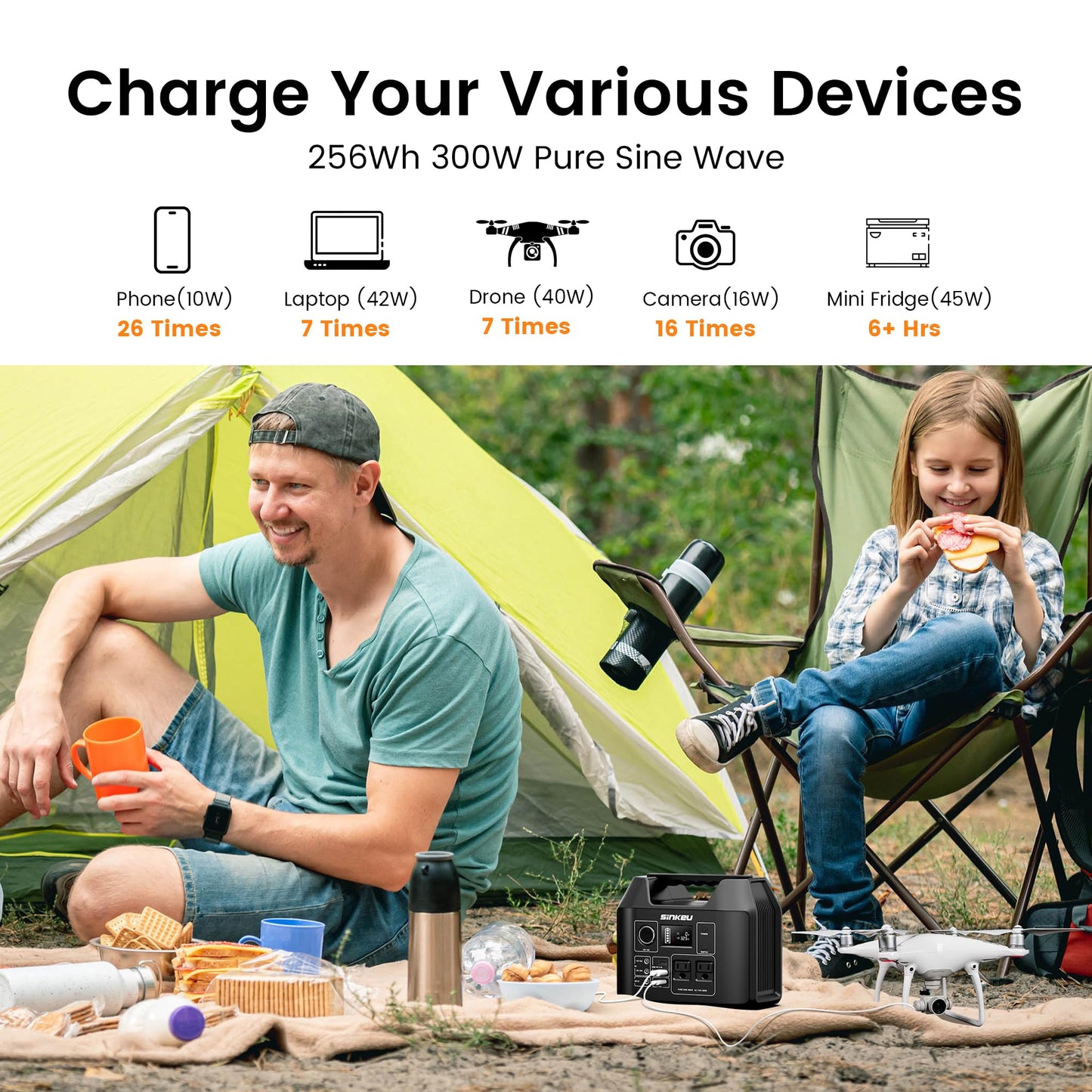SinKeu Portable Power Station 80000mAh,256Wh LiFePO4 Battery Backup,300W AC Outlets, Power Bank for Hurricane Emergency Outdoor Camping RVs Home