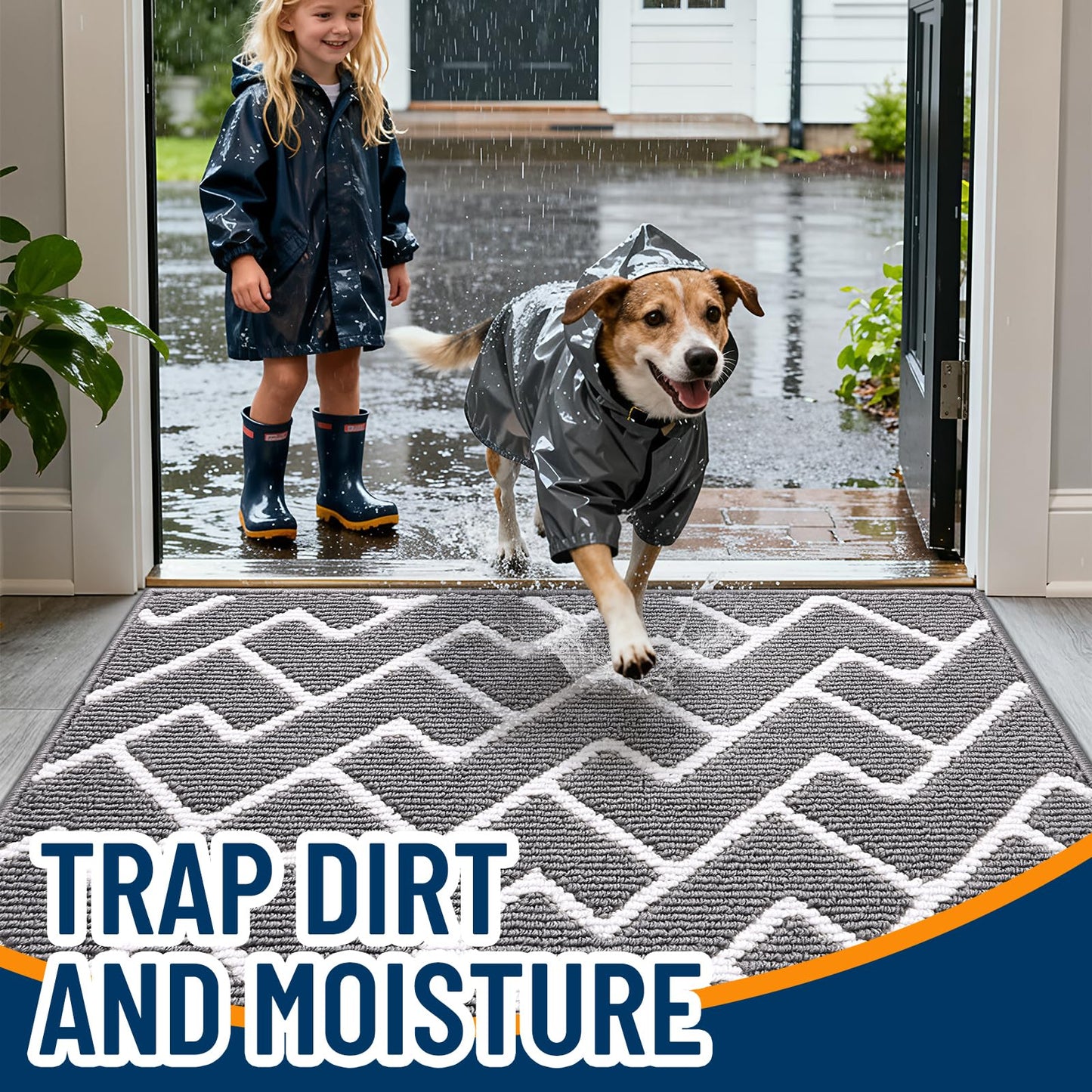 OLANLY Front Door Mat, Non-Slip Rubber Backing, Dirt Resistant and Absorbent, Washable, Easy to Clean Low-Profile Indoor Doormat for Back Door, Entryway, Inside Entrance, 71x47, Grey