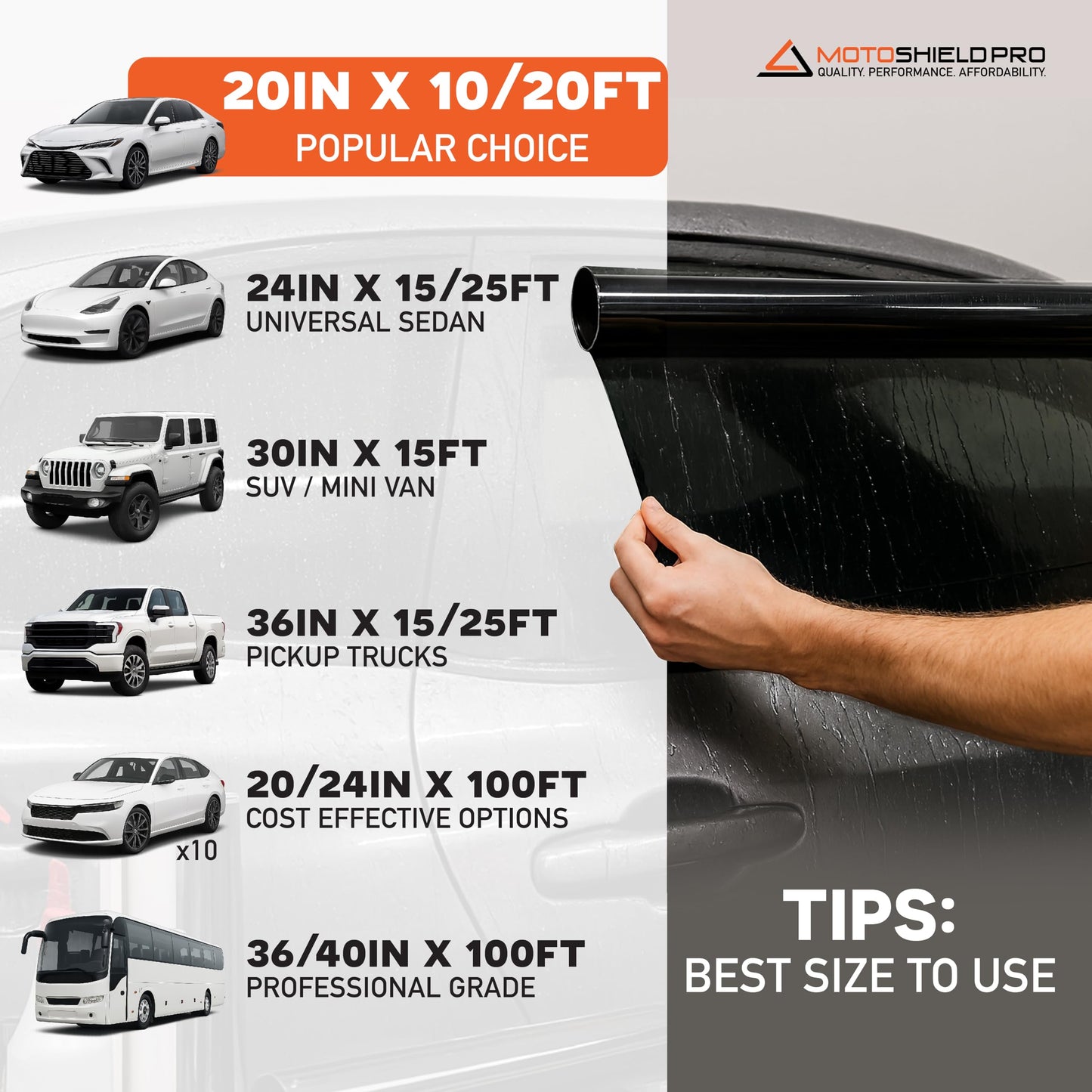 MotoShield Pro 15% VLT Nano Ceramic Window Tint for Car 36” in x 25’ ft 2PLY Roll High Heat Rejection & Glare Reduction Auto Tint Privacy Film, Rejects up to 99% IRR, 99% UV Blocking, Easy DIY Shrink