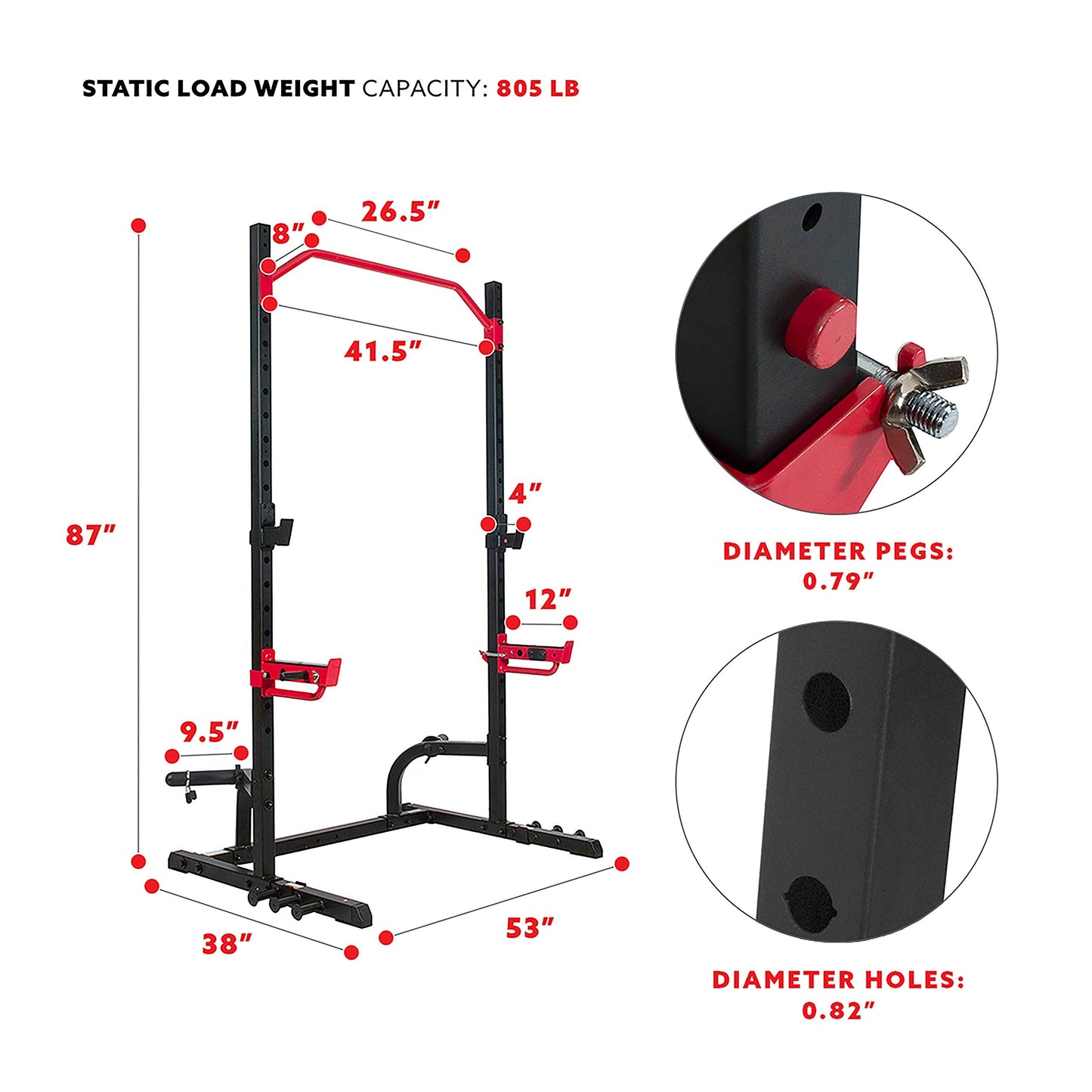 Sunny Health & Fitness Power Zone Squat Stand Power Rack Cage - SF-XF9931, Upright,Black/Red