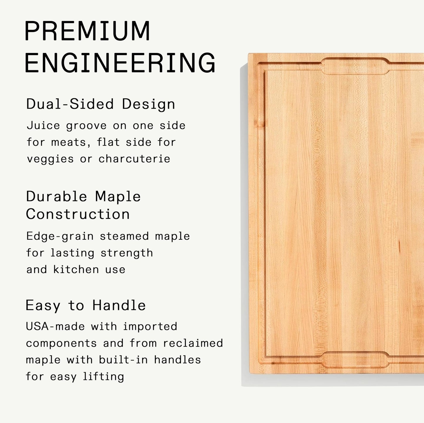 Made In Cookware | Butcher Block | Maple Wood | Thick Charcuterie Board with Side Handles | Crafted in USA | 17.75x11.75"