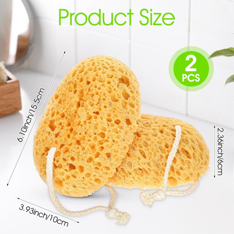Wanmu 2Pcs Bath Sponge, 6.1 Inch Soft Exfoliating Body Scrubber Shower Sponges, Large Foam Loofah Face Puff for Women, Men, Teenager Body Cleansing Supplies